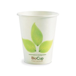 8oz Single Wall Bio Coffee Cup Leaf White  1000 pcs