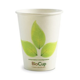 12oz Single Wall Bio Coffee Cup Leaf White  1000 pcs