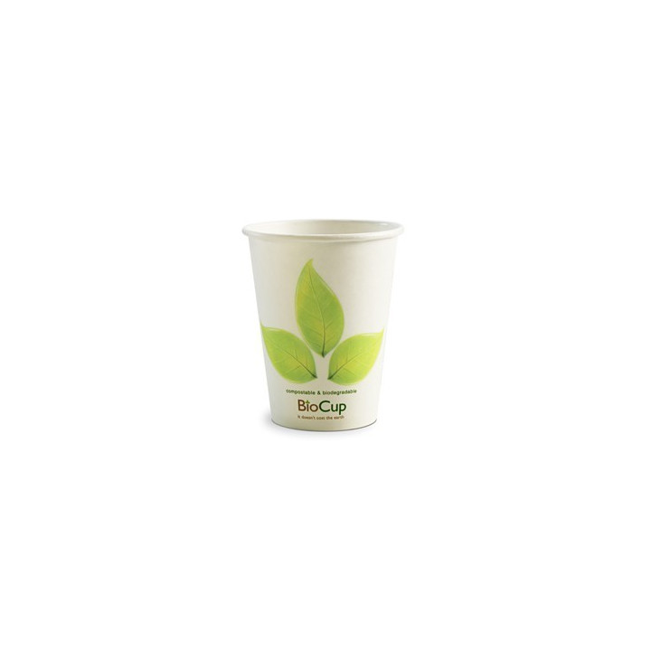 12oz Single Wall Bio Coffee Cup Leaf White  1000 pcs
