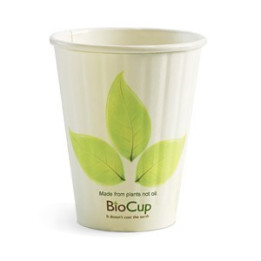 8oz Double Wall Bio Coffee Cup Leaf White  1000 pcs