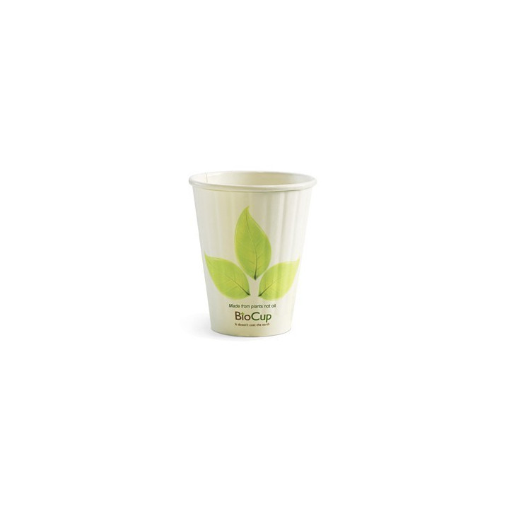 8oz Double Wall Bio Coffee Cup Leaf White  1000 pcs