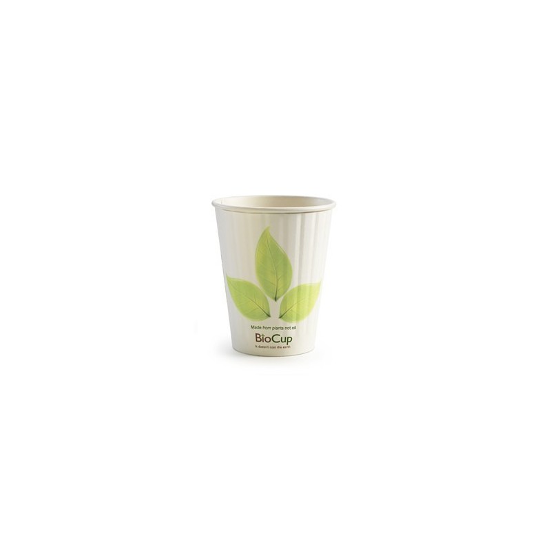 12oz Double Wall Bio Coffee Cup Leaf White  1000 pcs