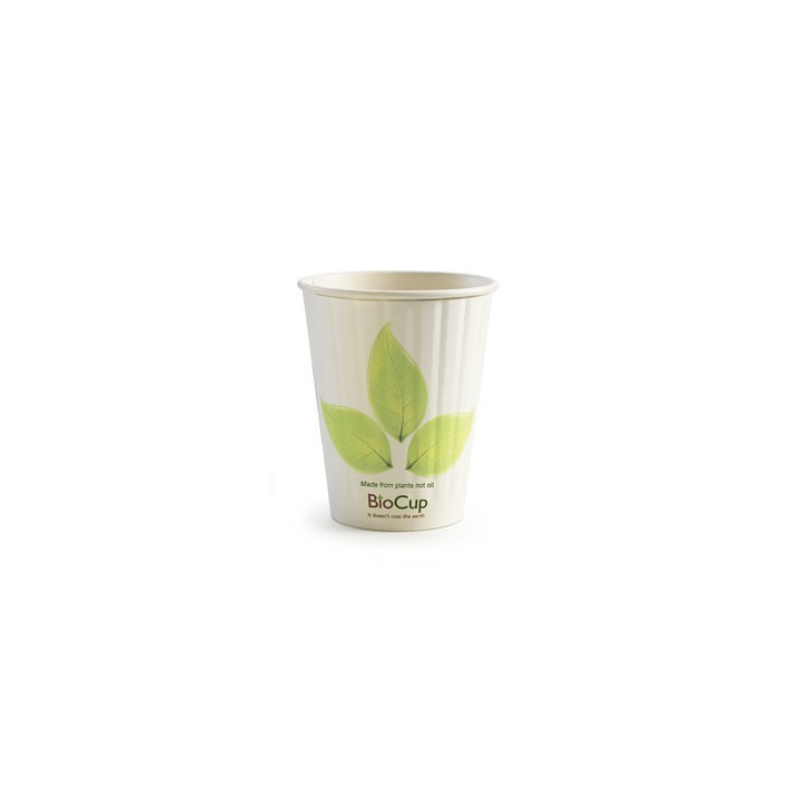 12oz Double Wall Bio Coffee Cup Leaf White  1000 pcs
