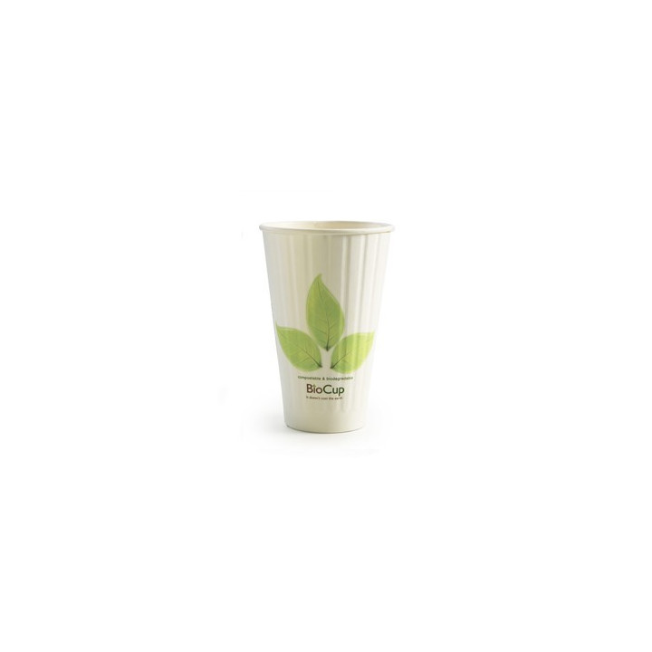 16oz Double Wall Bio Coffee Cup Leaf White  600 pcs