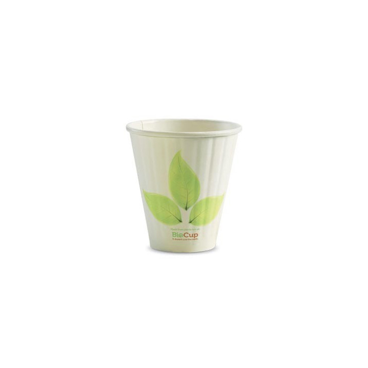 8oz (90mm) Double Wall Bio Coffee Cup Leaf White  1000 pcs