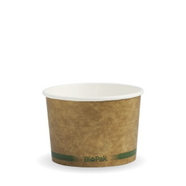 8oz bowl - BioPak branded Kraft Green Stripe - 1000 pcs