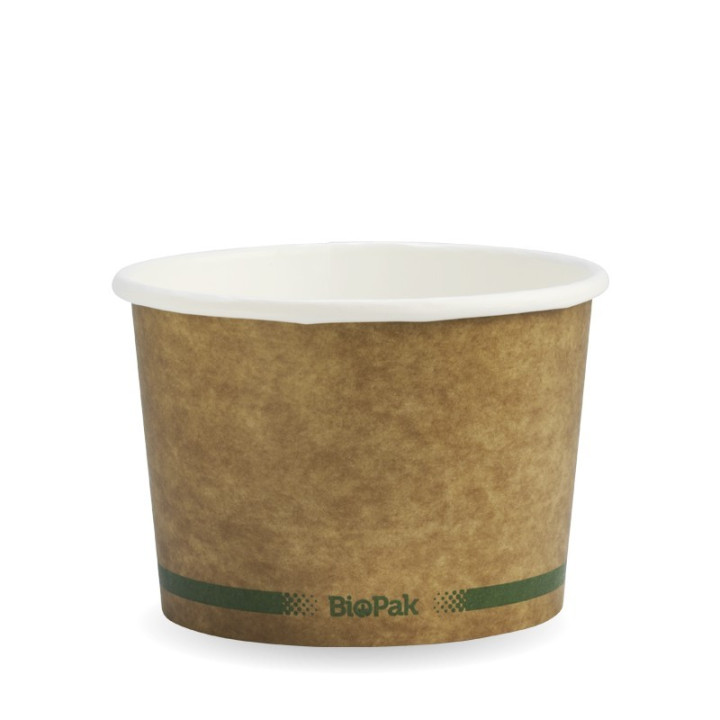 16oz bowl - BioPak branded Kraft Green Stripe - 500 pcs