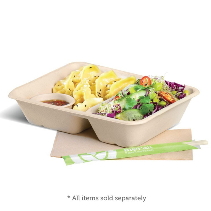 2 Compartment Bio Asian Takeaway Box (530/380ml) - NATURAL - 500 pcs