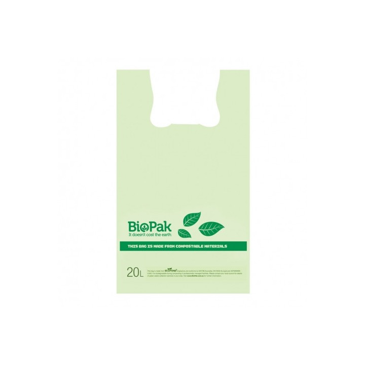 20L - Bioplastic Checkout Bag - 10 blocks of 100 - Green  1000 pcs