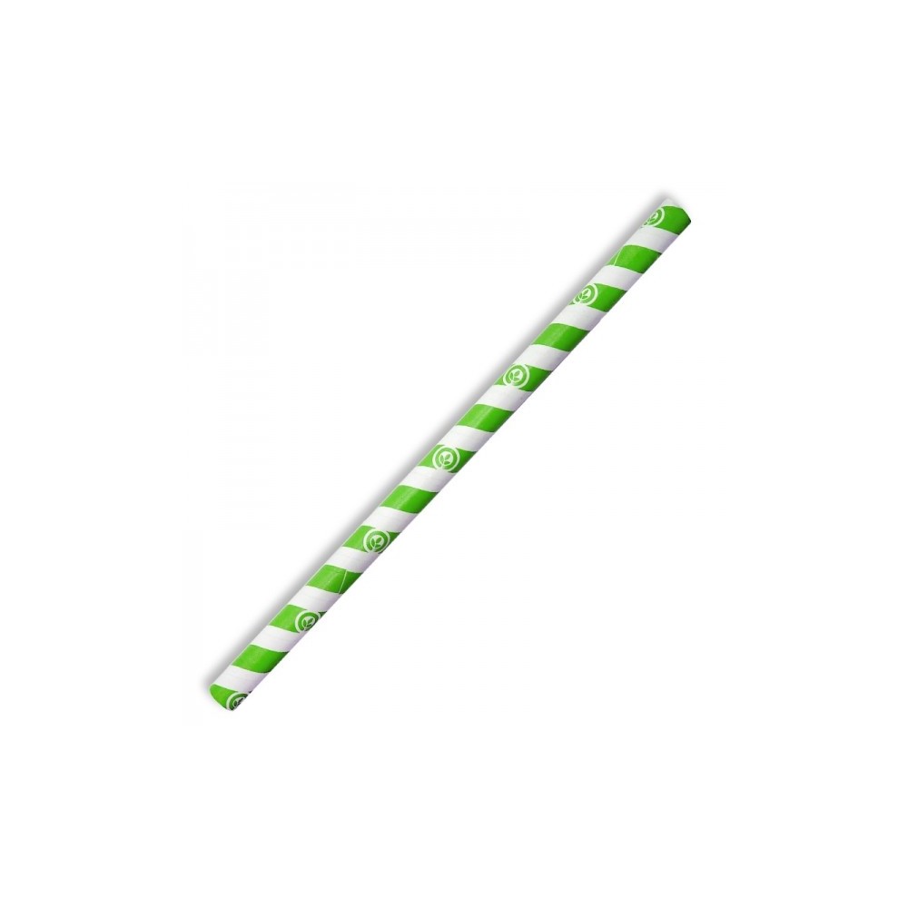 10mm Compostable Paper Straw Jumbo - Green Stripe  2500 pcs