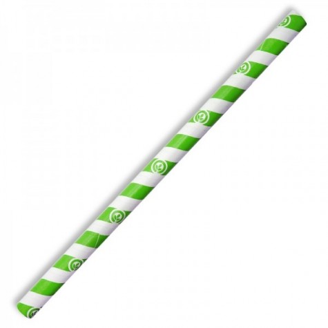10mm Compostable Paper Straw Jumbo - Green Stripe  2500 pcs