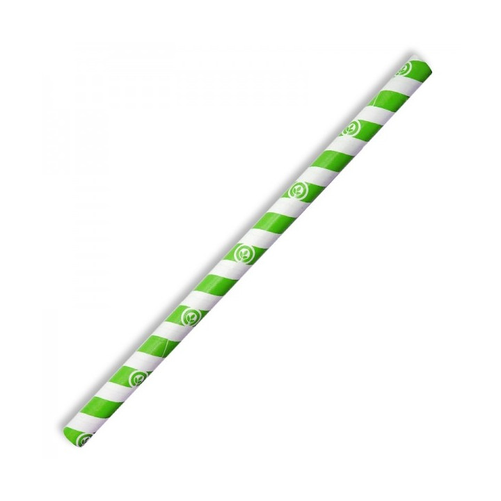10mm Compostable Paper Straw Jumbo - Green Stripe  2500 pcs